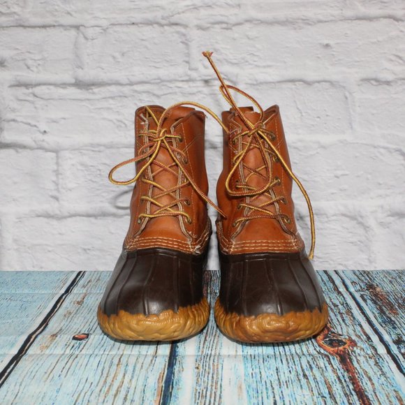 LL BEAN Brown Leather Unlined Waterproof Duck Boots Size 9 M - Picture 4 of 9